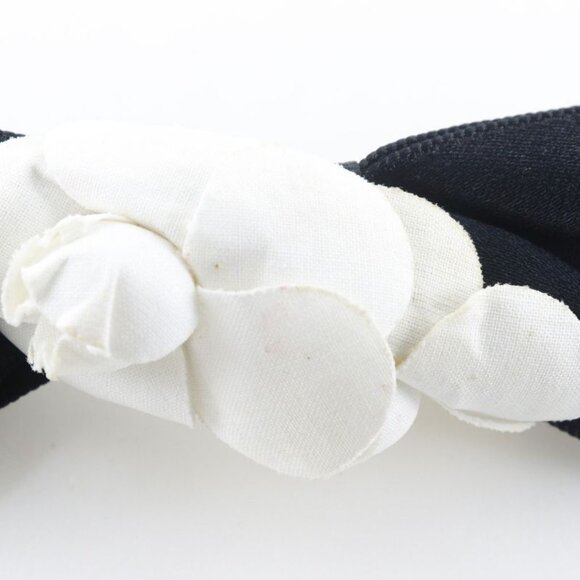 Chanel Camellia Ribbon Satin Black White Barrette main image 5